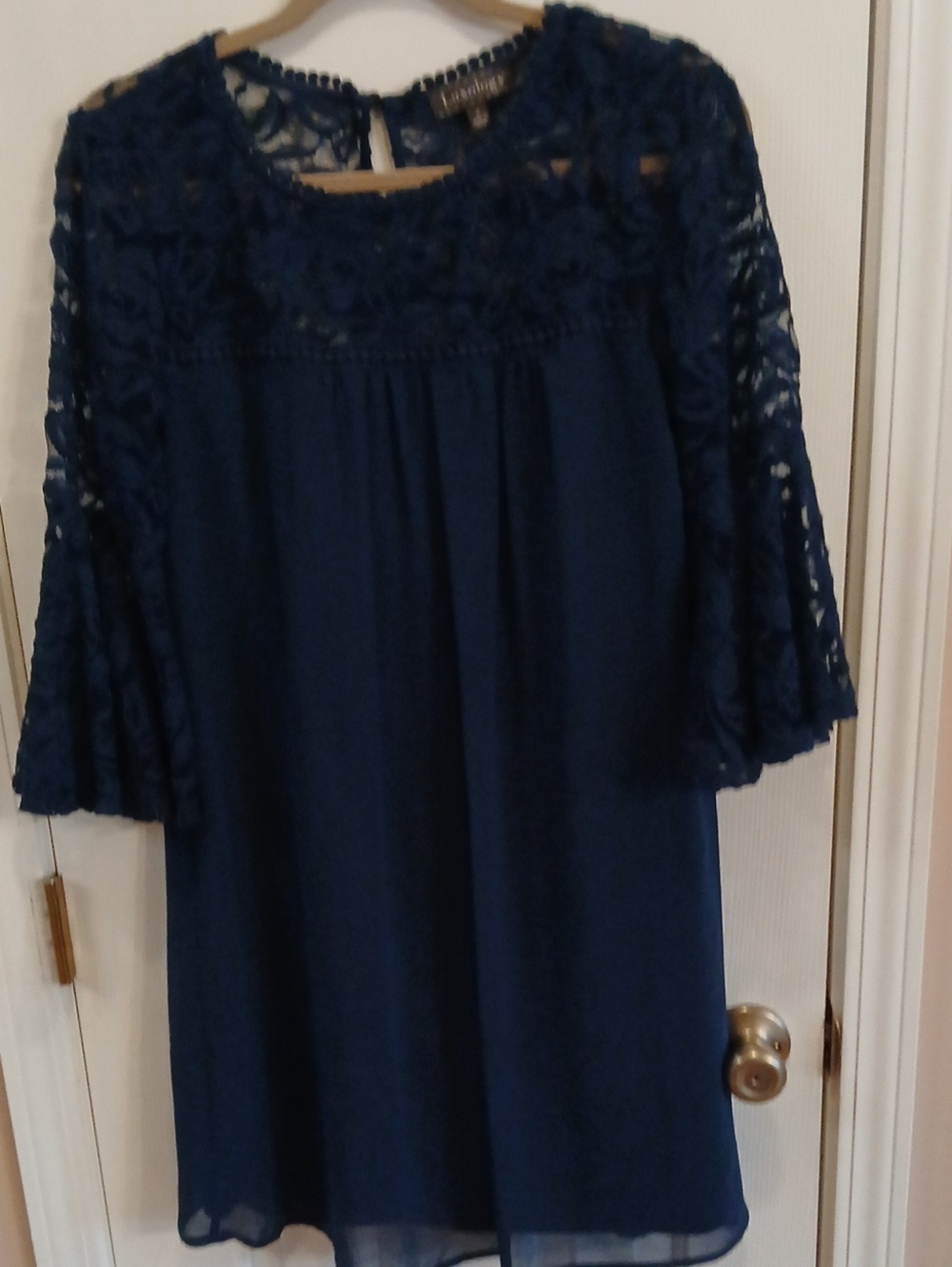 Luxology Women's Navy Lace Yoke Shift Dress